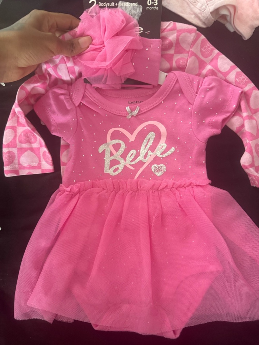 bebe Hot Pink Tulle Bodysuit with Headband